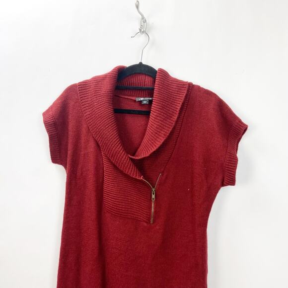 AB Studio Large Womens Red Knit Shawl-neck Tunic Sweater - Picture 2 of 6